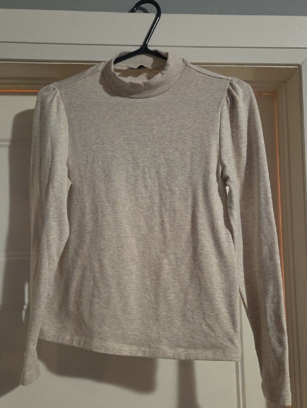 Frank & Oak Light Heather Beige Mock Neck Long Sleeve Top